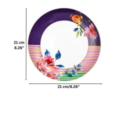 izzhaar Wild Charm Premium Fine Bone China Dinner Plates Set of 2, Handcrafted Durable Floral Printed 8 Inch Full Dinnerware Plates(Multicolor) image 2
