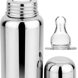 Stainless Steel baby Feeding Bottle with Extra Silicon Nipple - 220 ml-image-21