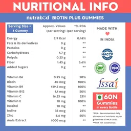 nutrabud Biotin Hair Gummies for Men & Women - No Added Sugar - Strawberry Flavour image 3