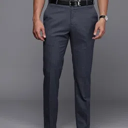 raymond Men Slim Fit Dark Blue Polyester Trousers image 1