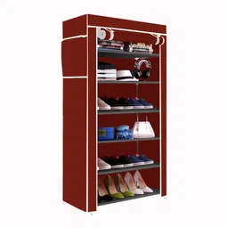 beeyzell 6 Shelf Foldable Collapsible Wardrobe Storage Organizer Almirah Cloth Rack PVC Collapsible Wardrobe image 2