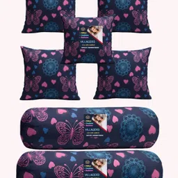 Microfibre Bolster Pack of 7 Geometric Cushion & 2 Bolster Set - Butterfly Print-image-73