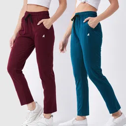 modeve Pack of 2 Women Solid Green, Maroon Track Pants-picture-26