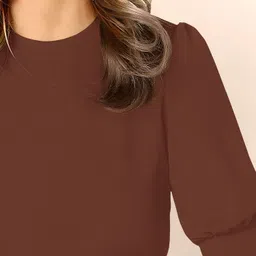 dream beauty fashion Casual Puff Sleeves Solid Women Brown Top image 5