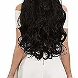 easyoung Black 5 Clip In Wavy/Curly Synthetic Extension For Women And Girls 22 Inch Hair Extension image 2