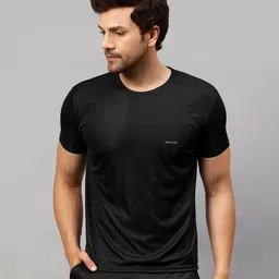 udi n adi Pack of 2 Men Solid Round Neck Polyester Dark Blue, Black T-Shirt image 4