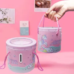 parteet Best Quality Cartoon Printed Round Shape Piggy Bank For Kids Coin Bank image 5