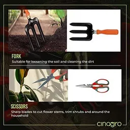 cinagro Trowel, cultivator, transplanter, weeder, fork, scissors, Tool Kit with Scissors Garden Tool Kit image 3