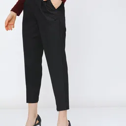 tokyo talkies Women Tapered Black Cotton Blend Trousers image 2