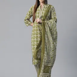 Readiprint Fashions Women Floral Printed Mirror Work Cotton Kurta with Palazzos & Dupatta-image-30