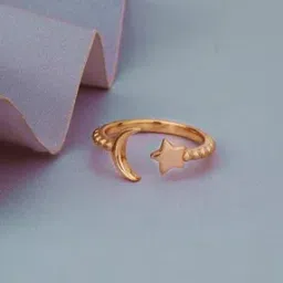 vanbelle Women Sterling Silver Rose Gold-Plated Moon & Star Adjustable Ring-picture-25