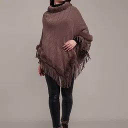 iki chic Women Woollen Poncho with Fringed Detail-image-94