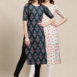 7threads KALINI Women Pack Of 2 Ethnic Motifs Printed Crepe Kurta image 1
