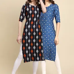 7threads KALINI Women Pack of 2 Geometric Printed Crepe Kurta image 1