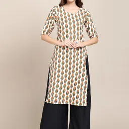 7threads KALINI Women Pack Of 2 Brown & Beige Ethnic Motifs Printed Summer Sheers Crepe Kurta image 2