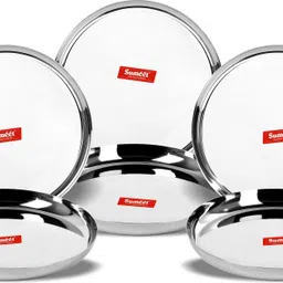 sumeet Stainless Steel Apple Shape Heavy Gauge Dinner Plates with Mirror Finish 32.5cm Dia - Set of 6pc Dinner Plate image 3