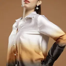 metronaut Women Regular Fit Solid Curved Collar Party Shirt image 3