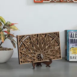 shribalajiarts Laser Cut Design MDF Abstract Wall Art Gold image 1