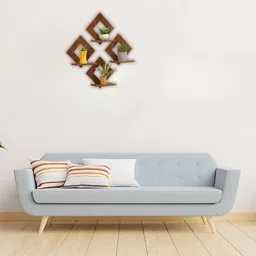 vishu Finish Wooden Square Wall Hanging Planter Stand Wooden Wall Shelf image 4