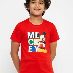 Disney by Wear Your Mind Boys Red Mickey Mouse Printed  Pure Cotton T-shirt image 1