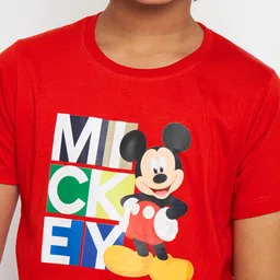 Disney by Wear Your Mind Boys Red Mickey Mouse Printed  Pure Cotton T-shirt image 2