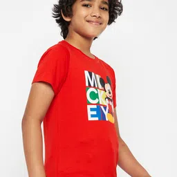 Disney by Wear Your Mind Boys Red Mickey Mouse Printed  Pure Cotton T-shirt image 3