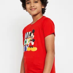 Disney by Wear Your Mind Boys Red Mickey Mouse Printed  Pure Cotton T-shirt image 4