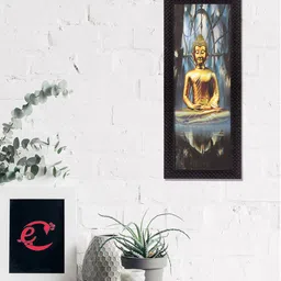 eCraftIndia Gold-Toned & Black Almighty Lord Buddha Satin Matt Texture UV Wall Art image 1