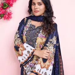 MOJILAA Ethnic Motifs Embroidered Beads & Stones Pure Cotton Kurta With Trousers & Dupatta image 2