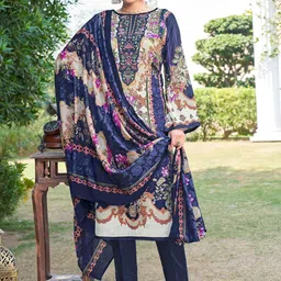 MOJILAA Ethnic Motifs Embroidered Beads & Stones Pure Cotton Kurta With Trousers & Dupatta image 1