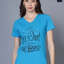 Fleximaa Women Typography 2 Printed V-Neck Extended Sleeves Pure Cotton T-shirt-picture-21