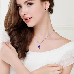 Femme Jam 925 Sterling Silver Natural Amethyst Gemstone Pendant / Locket for Women & Girls Sapphire White Gold Pendant image 5