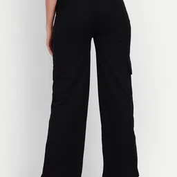 next one Women Loose Fit Black Lycra Blend Trousers image 2