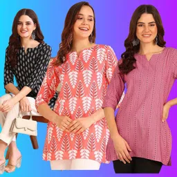 v and v shop Pack of 3 Women Self Design Cotton Rayon Tunic Kurta-picture-10