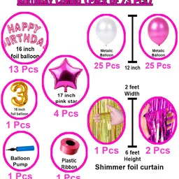 fun town Printed Happy Birthday Decoration Set, 3 Three Number Foil Party Combo for Kids & Adults Balloon image 2