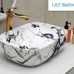 solano Premium Quality Ceramic Glossy Marble Art Basin For Bathrooms & Living Room TM - 5006 [18 x 13 x 5]INCH Table Top Basin-picture-30