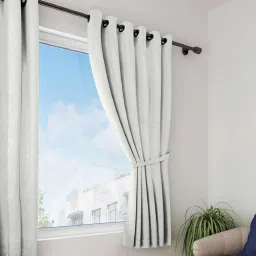 swayam White Solid Silk 5 Ft Blackout Eyelet Window Curtain image 1