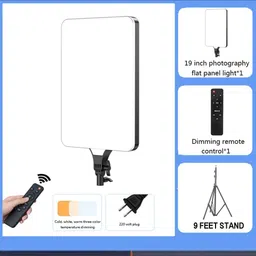 DawnRays 19 inch LED Panel Camera Light 3 Colors Video Light with 9 feet Long Light Stand 3600 lx Camera LED Light image 2