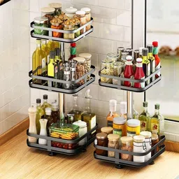 krooh Containers Kitchen Rack Rotatable Kitchen Seasoning Rack Rotatable Spice Container Organiser For Kitchen Plastic, Iron image 2