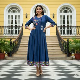 Women Embroidered, Floral Print Cotton Rayon Flared Kurta-image-7