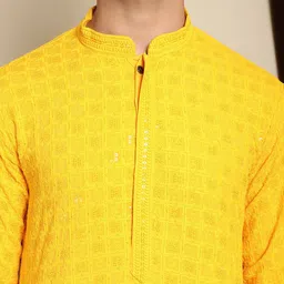 Anouk Yellow Embroidered Sequinned Pure Cotton Kurta with Churidar image 2