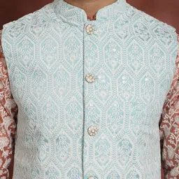 Anouk Embroidered Regular Thread Work Kurta With Churidar & Nehru Jacket image 2