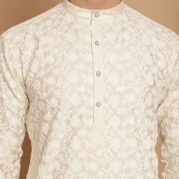 Anouk Floral Embroidered Band Collar Regular Kurta & Churidar image 2