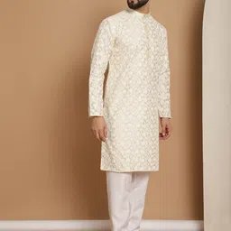 Anouk Floral Embroidered Band Collar Regular Kurta & Churidar image 4