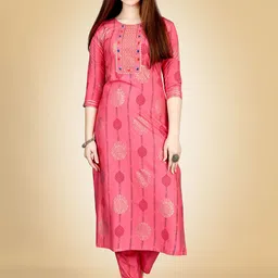 Rujave Floral Printed Gotta Patti Straight Kurta With Churidar-image-15