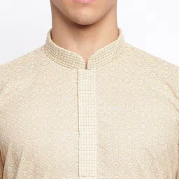 here&now x sanwara Sanwara Men Beige & White Embroidered Kurta with Churidar image 2