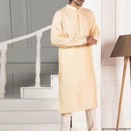 KISAH Men Yellow Solid Kurta with Churidar image 5