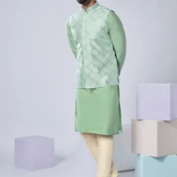 KISAH Mandarin Collar Kurta And Churidar With Nehru jacket image 5