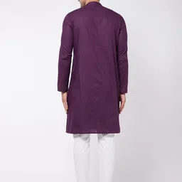 VASTRAMAY Men Purple & White Kurta with Pyjamas image 5