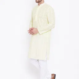 VASTRAMAY Men Yellow Paisley Printed Regular Pure Cotton Kurta with Churidar image 5